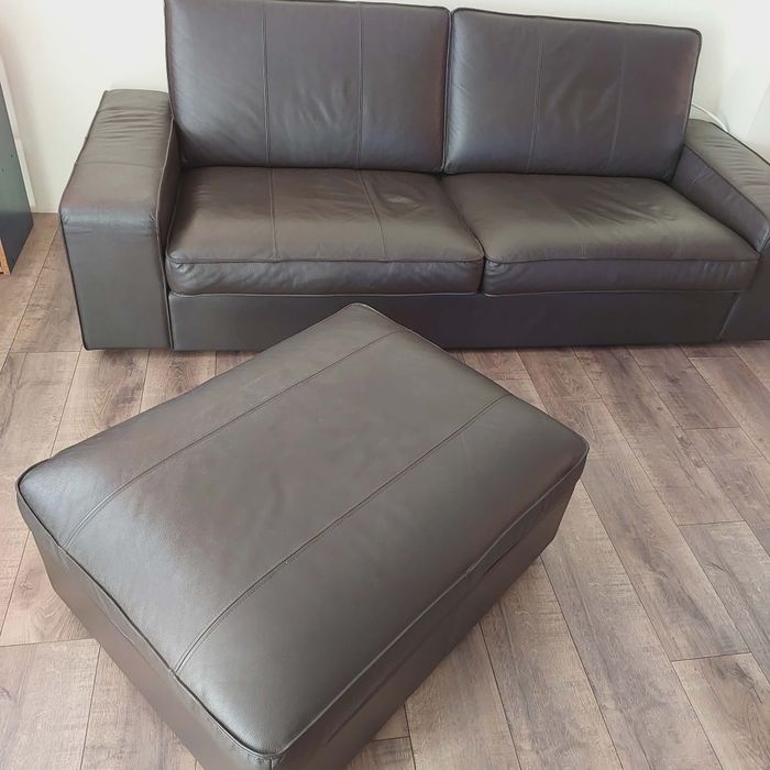 Кожен диван , естествена кожа  230×95 + табуретка 90×70 .