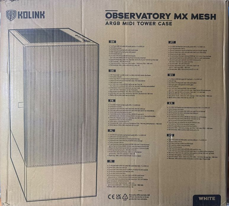 Carcasă Kolink Observatory MX Mesh ARGB în ediție albă, complet nouă