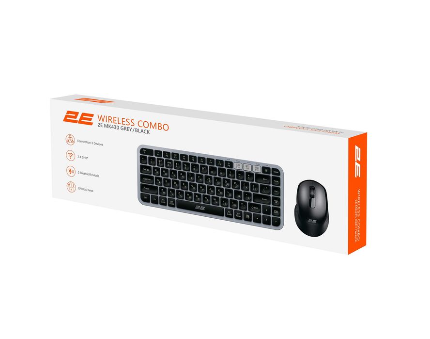 Беспроводная  Клавиатура + Мышка 2E MK430 Gray/Black