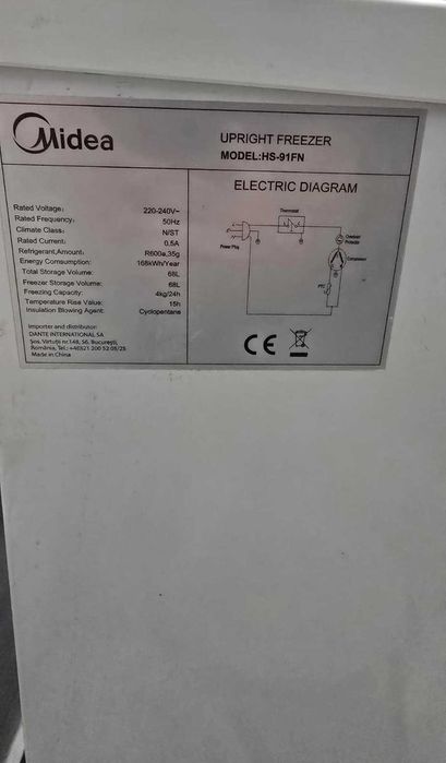 Congelator MIDEA HS-91FN, 68l, 3 sertare, Clasa A+, Alb