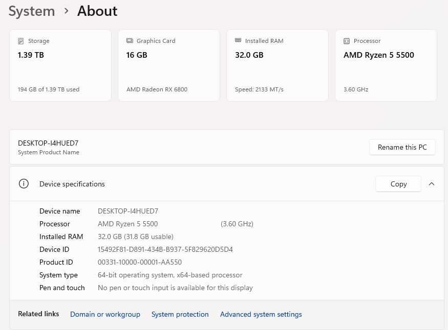 PC Gaming Ryzen 5 5500 / RX 6800 16GB / 32GB RAM / X570 / 1.5TB SSD