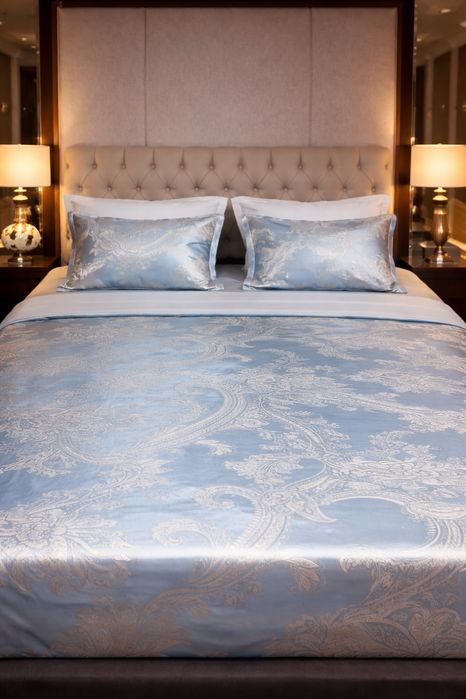 Lenjerie de pat din satin, model RoyalTurquoise, turcoaz, 6 piese, set complet, material fin, confort premium