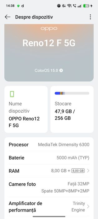 Oppo reno 12F,  256 GB , 16GB RAM
