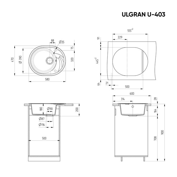 Кухонная мойка ULGRAN U-403