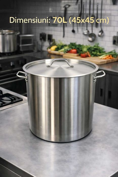 Oala inox profesionala 70 Litri diametru 45 cm pentru gatit volum mare