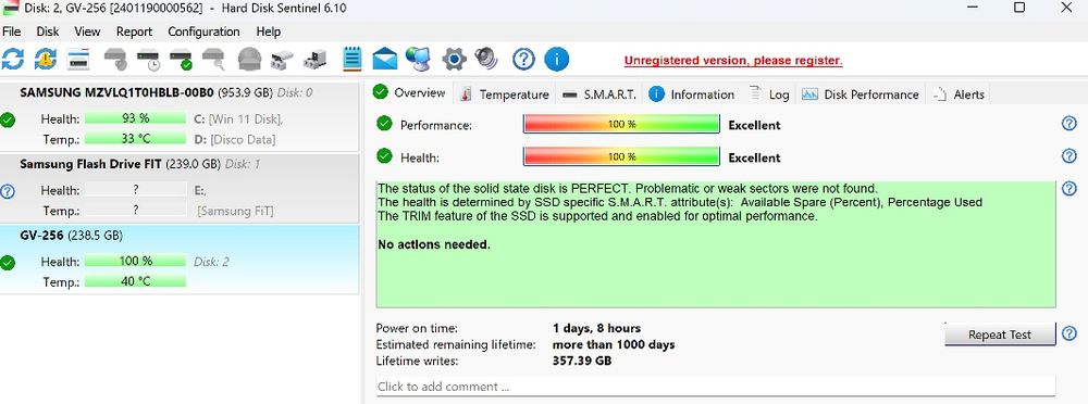 SSD NVMe M.2 GUDGA GV 256GB 100% Life