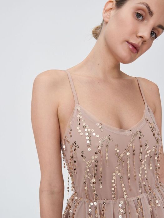 Rochie tulle tul nude cu paiete mărime S noua