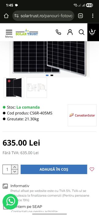 Sistem panouri fotovoltaice complet