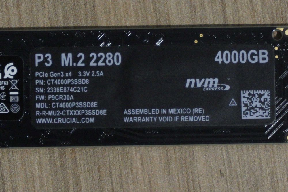 4TB NVME M.2 SSD Crucial P3 - gen3 3500/3000mbs/ вкл. ДДС
