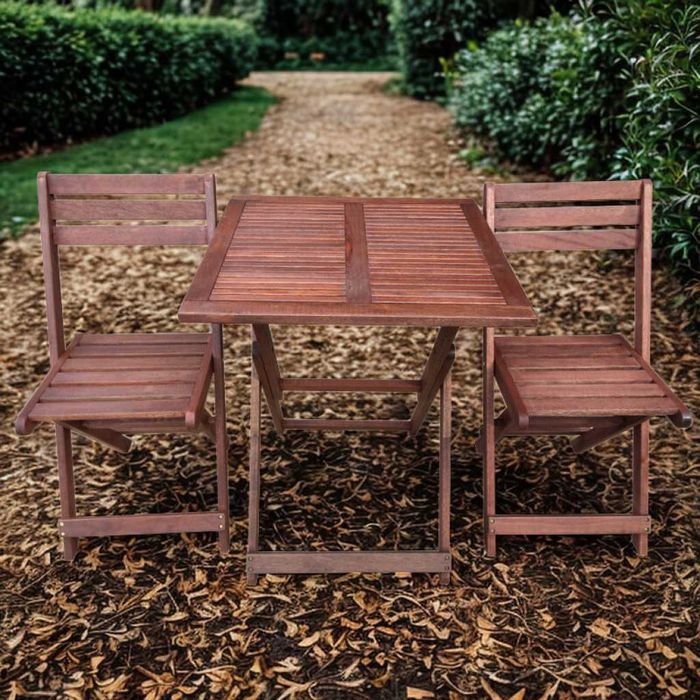 Градински комплект Kreta Muhler Meranti - 3 части, дърво/Маса+2 стола