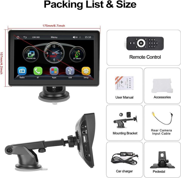 Мултимедия Camecho Wireless Carplay & Android Auto, 7-инчов