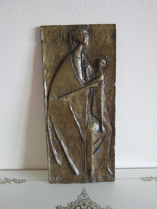 cadou rar Fecioara Maria cu pruncul, bronz E.Huber Austria1988