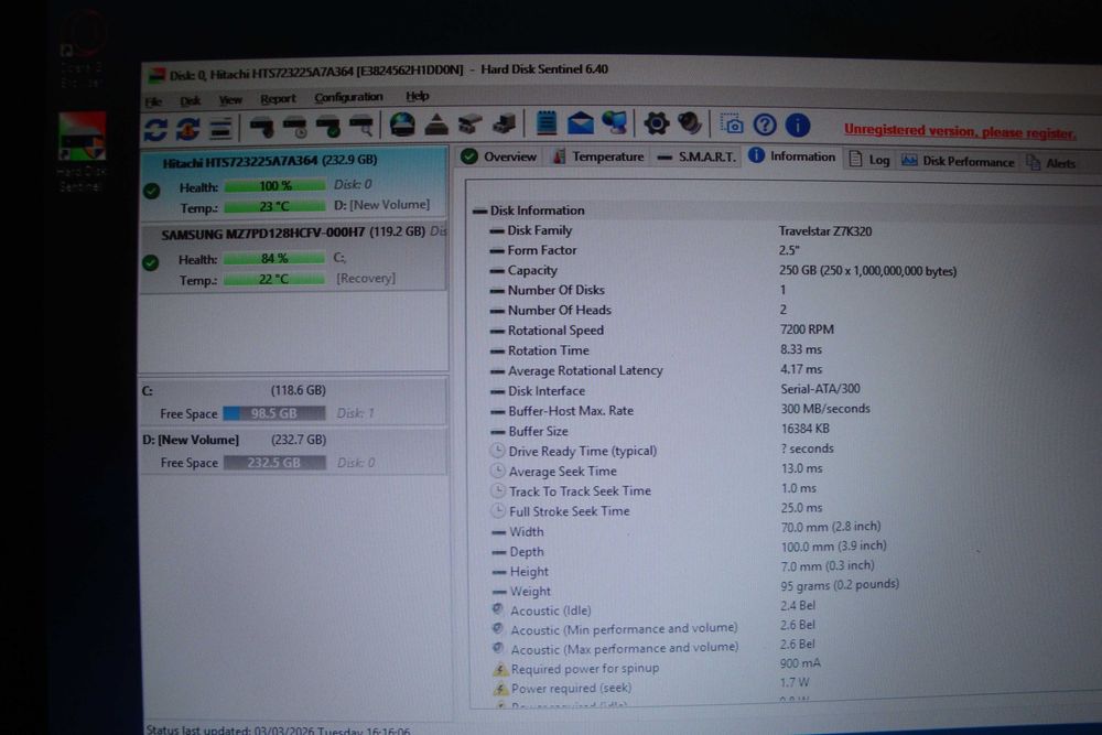 Hard disk hitachi laptop 2.5" slim HDD 250Gb 7200 rpm sata