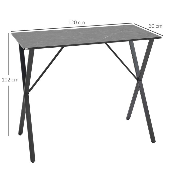 Set Masă si Scaune  Înalte, Stil Industrial, cu Efect de Marmură, din Lemn și Oțel, 120x60x102 cm, Negru si scaune inalte si pliabile rezistente