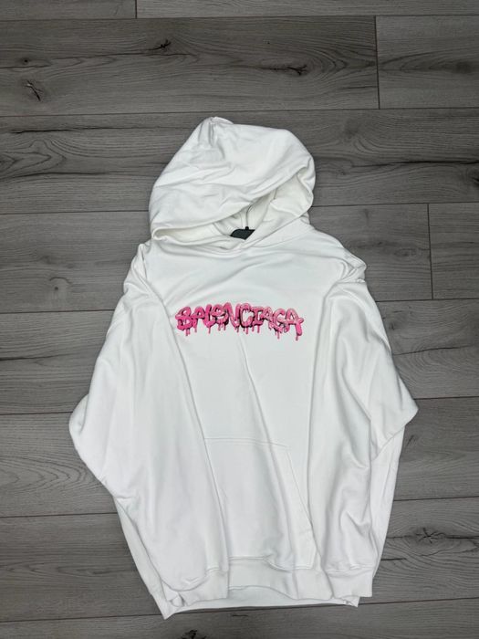 Balenciaga Dripped Pink Logo Hoodie marimea S