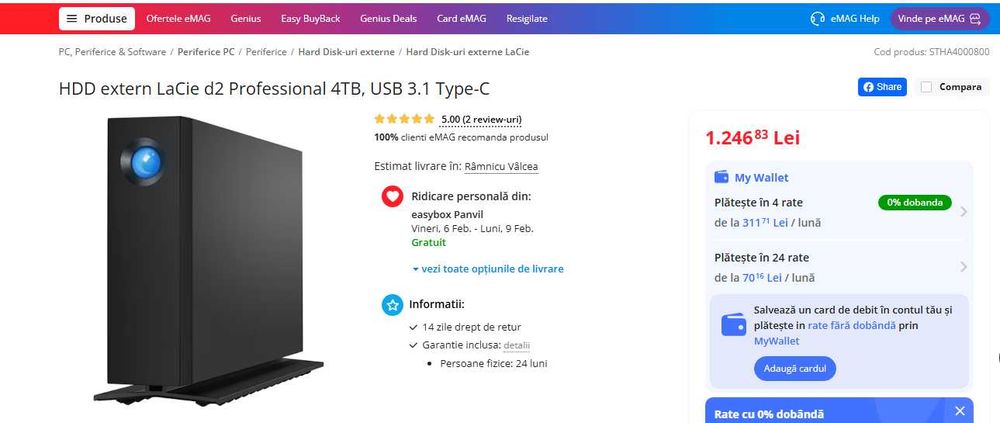 Hard extern Lacie d2 profesional, 4TB HDD!