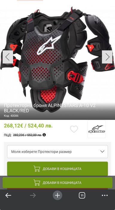 Ризница, броня Alpinestars A10 размер XL/XXL