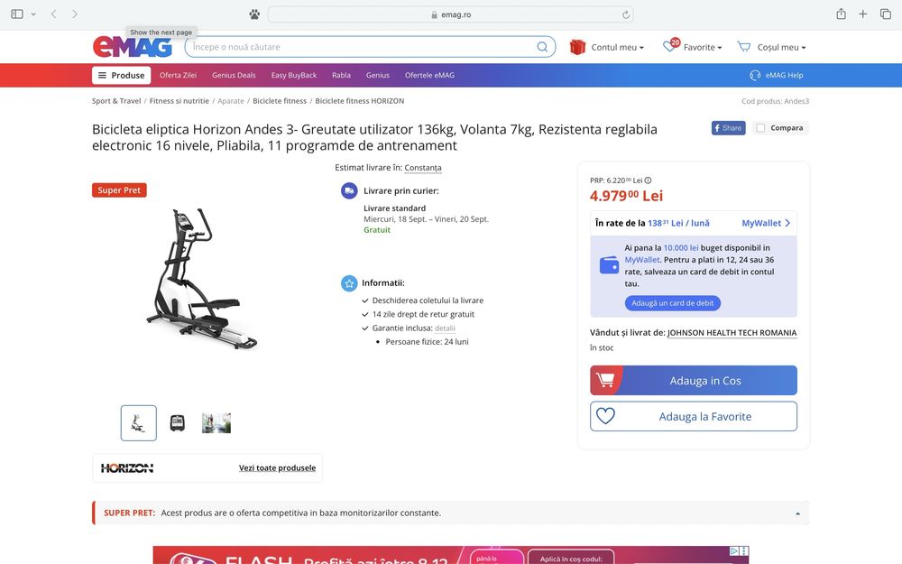 Bicicleta eliptica HORIZON ANDES 3