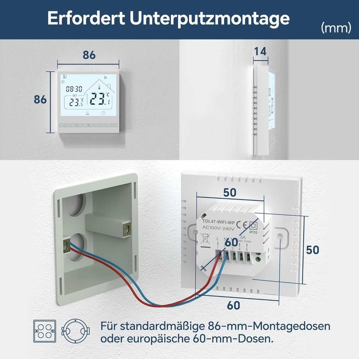 Termostat Beok TOL47WIFI-WP-WF/WP/WPB/WPB-CM/EP 3A,16A incalzire pardoseala,centrala termica,boiler gaz Smart Wireless WIFI Alexa Tuya