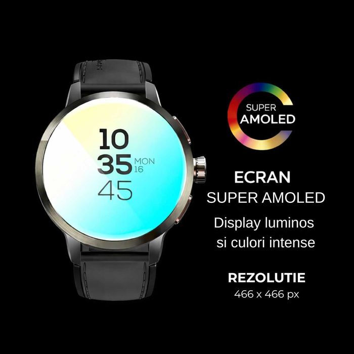 Smartwatch, Ecran Super AMOLED 1.75", Rezolutie 466x466, Baterie 1520mAh, Camera Rotativa, Quad-Core, 2GB RAM+16GB, Bluetooth, GPS, Wi-Fi, 4G Nano SIM