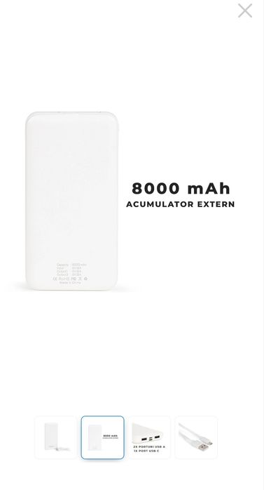 Външна батерия Dexler, 8000mAh, 2x USB, Type C, LED светлини