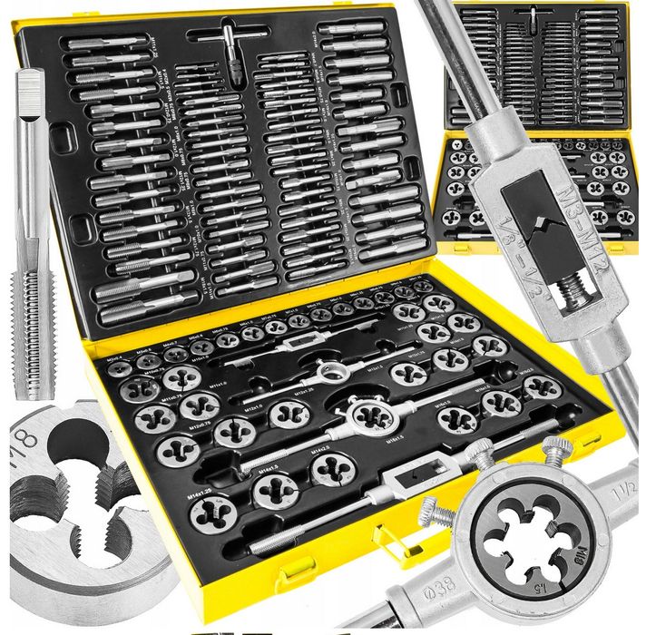 Set tarozi și filiere 110 piese din oțel calit cu geanta metalică