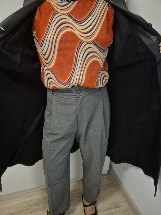 Palton de piele naturala bleumarin