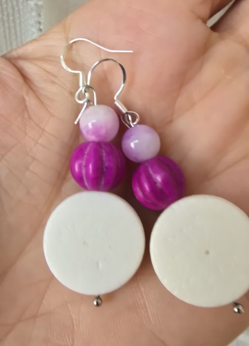 Cercei handmade cu Jad Alb, Jad Roz si Howlit Cyclam