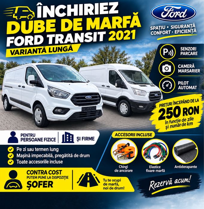 Închiriez Dube Ford Transit 2021 LUNG – Dubă marfă – de la 250 lei/zi