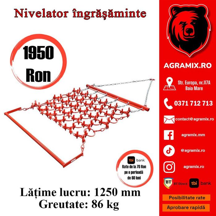 Nivelator de ingrasaminte 15-45 CP latime de lucru 1250mm nou Agramix