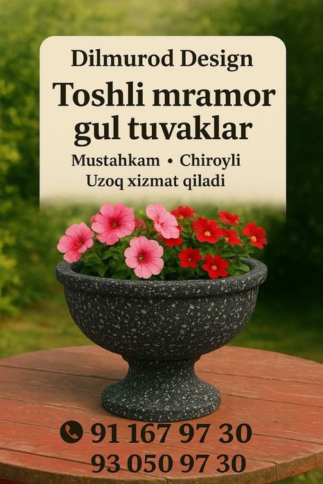 Kashpo mramor va beton gul tuvaklar