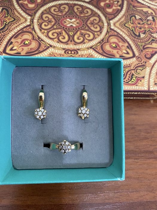 Золото. Комлект серьги и кольцо 585