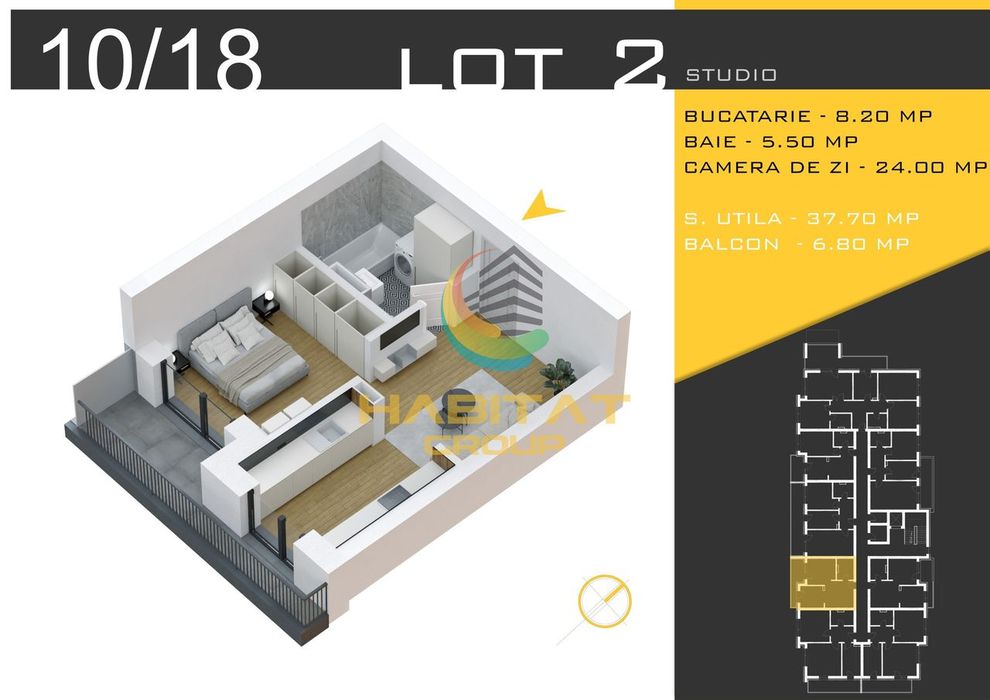 Apartament 2 camere studio - Pallady
