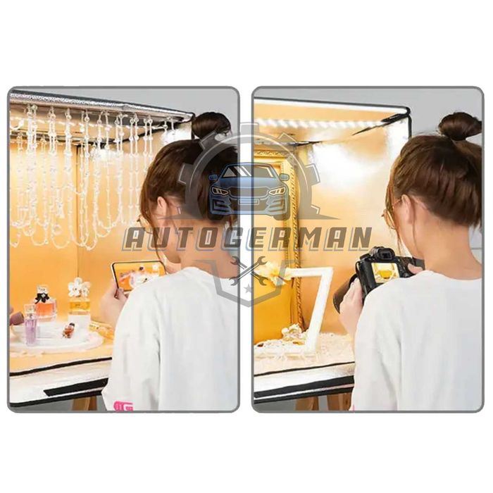 Фото кутия фотобокс 80см в комплект с осветление 4 фона нови