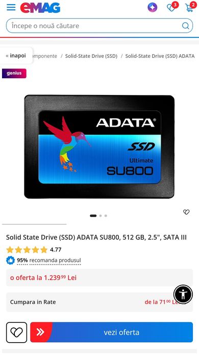 Solid State Drive (SSD) ADATA SU800, 512 GB, 2.5", SATA III