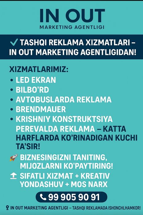 Toshkent viloyatida reklama //Республика буйича Лед екран, билбордлард