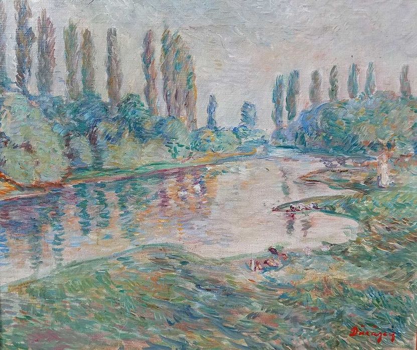 Tablou vechi - pe malul apei - semnat Darascu