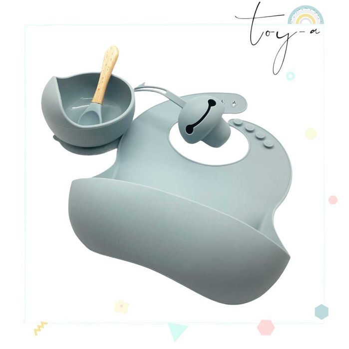 Комплект купа, лигавник и биберонодържач от силикон