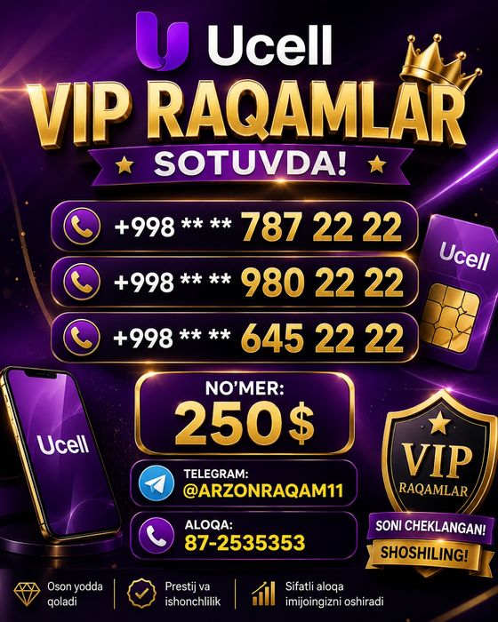 Ucell vip raqamlar 2222