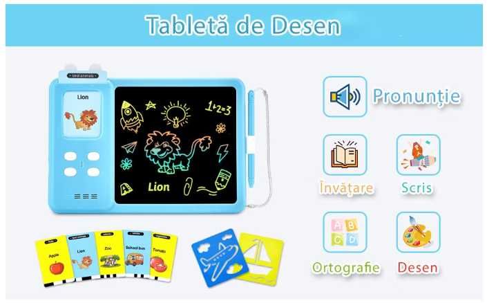 Joc educativ Montessori cu tablă, învățare engleză 3 ani +