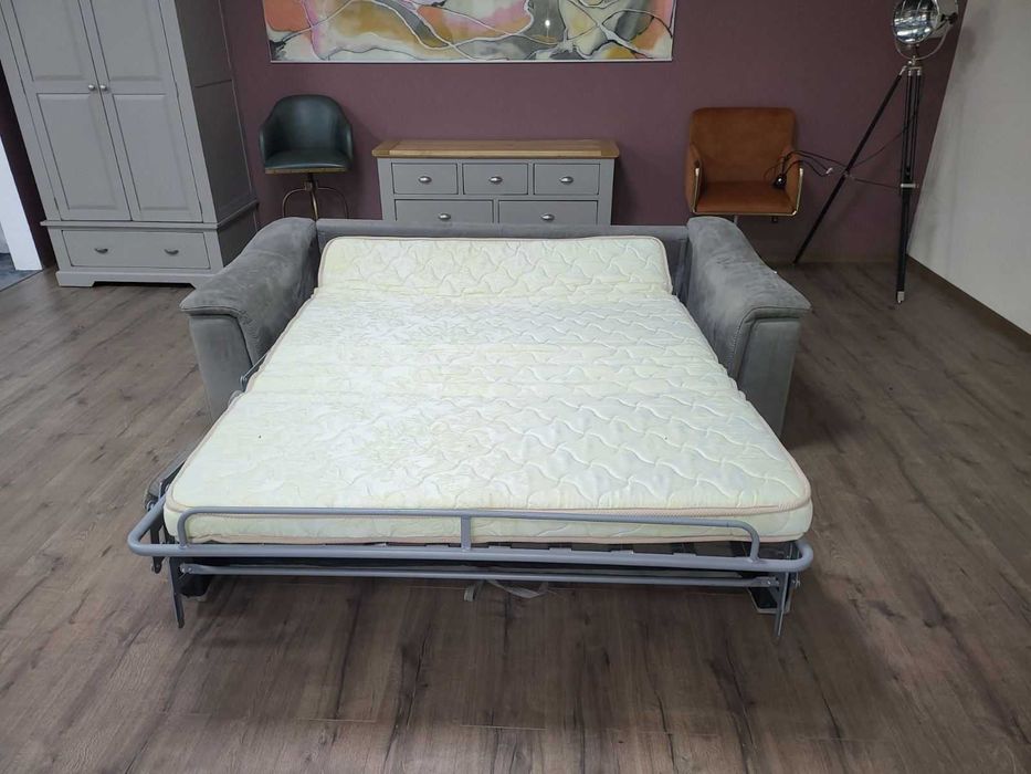 Светло сив диван тройка от плат с функция сън