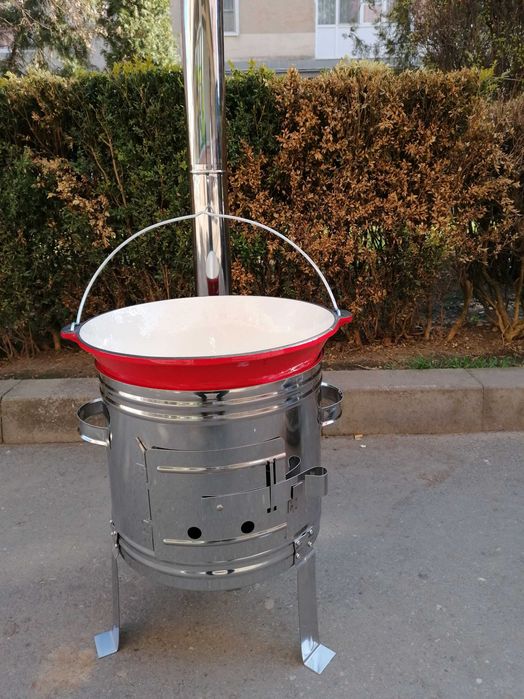 Sobă inox cu burlane+  ceaun fontă emailată/tuci  10,8 L Promo 599 lei