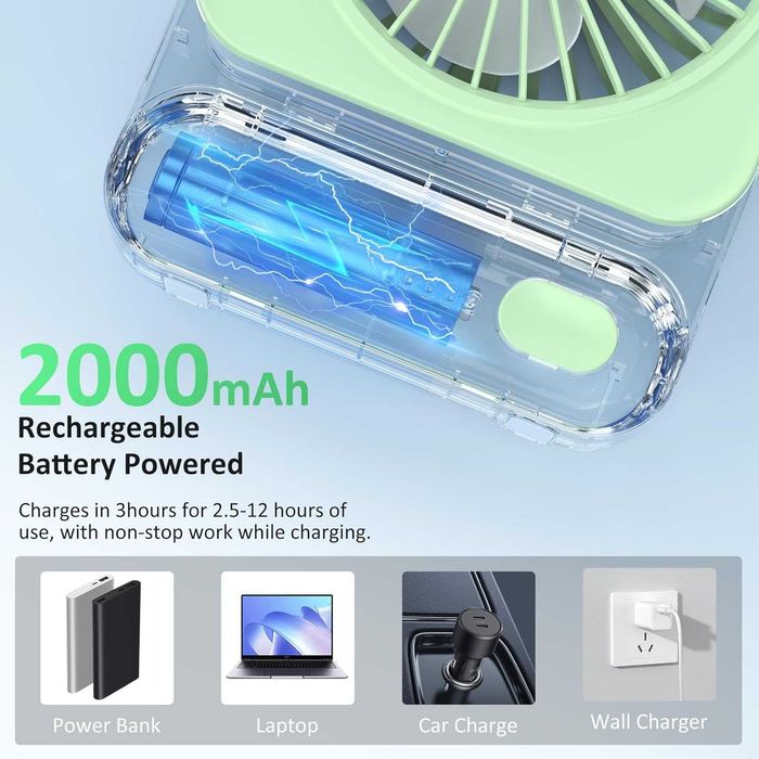 Ajgvq Настолен, мини, USB вентилатор с живот на батерията 12 часа