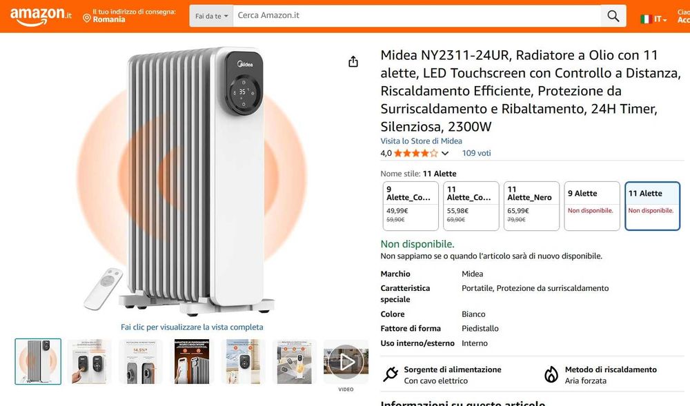 Calorifer pe ulei Midea NY2311-24UR cu 11 elementi, ecran tactil LED