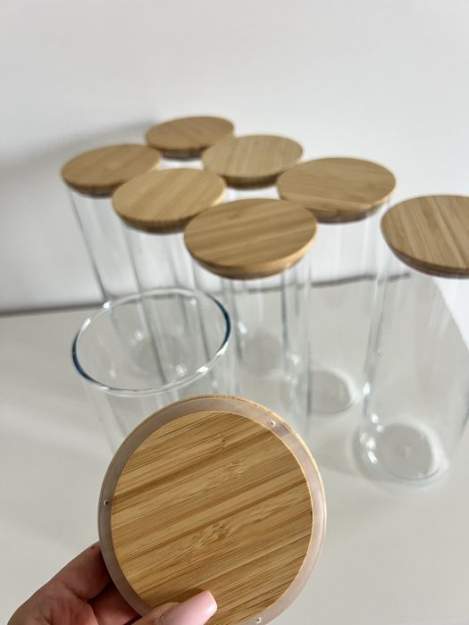 8 Borcane sticla cu capace din bambus Ikea