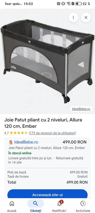 Vând pătuț joie exact ca în poza doar ca e culoarea roz