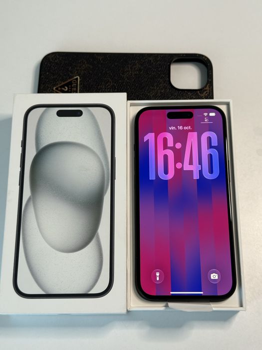 iPhone 15 Black 128 GB full box 95% + husa Guess / Factura / Garantie !