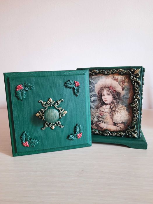 Cutie vintage Craciun, din lemn