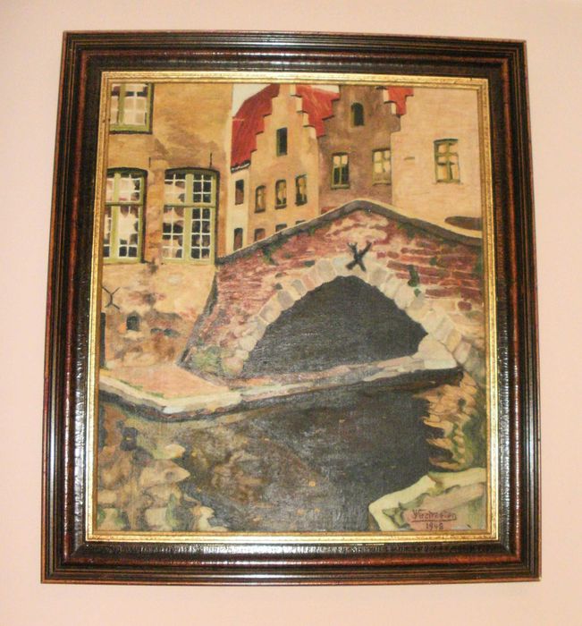 „Изглед към Брюж/ Мостът" в рамка, Белгия, Подпис: Jules Verstraeten