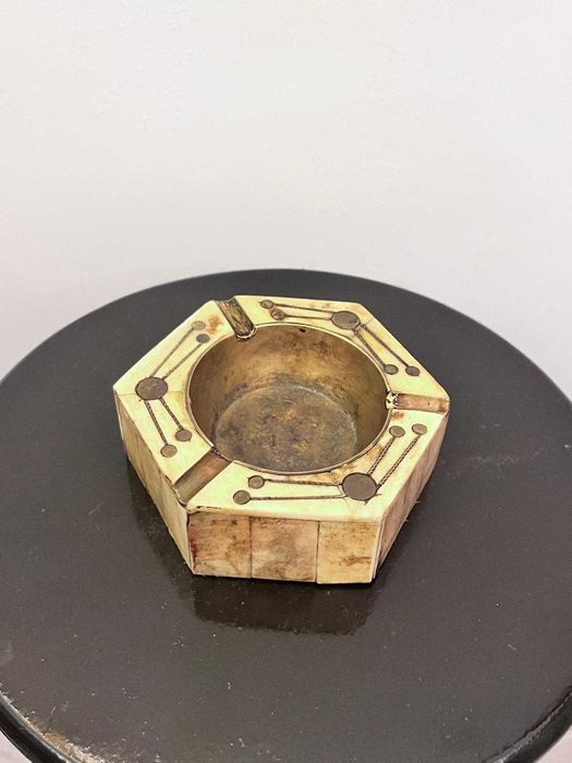 Set 3 casete si scrumiera sidef decoratiuni metalice bibelou bibelouri